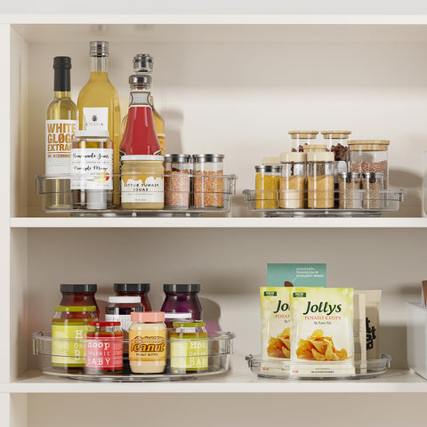 LAMU Lazy Susan in fridge keeps condiments neatly visible for grabs.