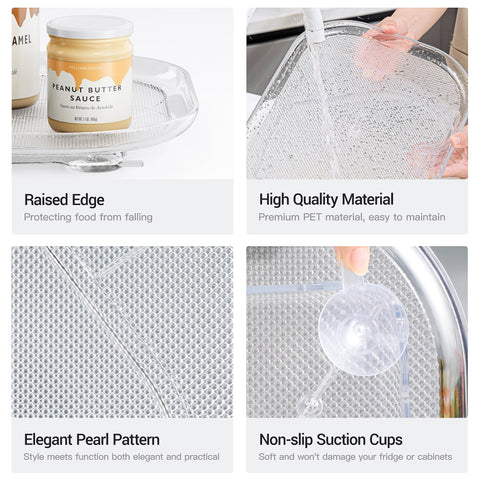 LAMU Lazy Susan top-shelf access improves reach for shorter household members.