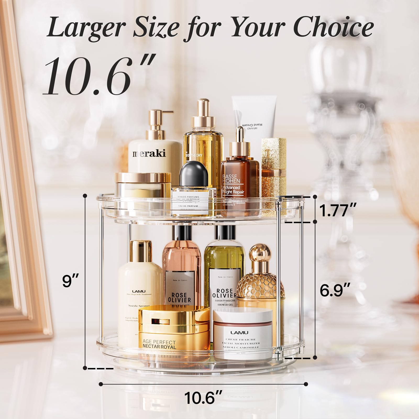 LAMU lazy Susan turntable with sturdy rails supports heavy bottles