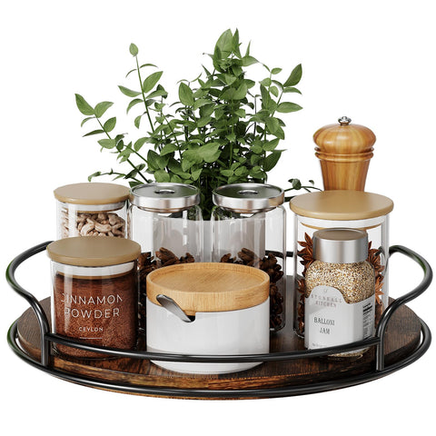 LAMU Lazy Susan wooden 9-inch front view for easy access to spices