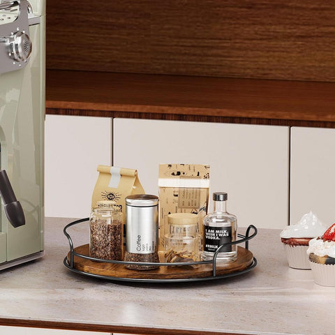 LAMU Lazy Susan wooden 9-inch top-angle highlighting smooth 360° rotation