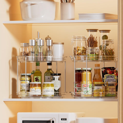 LAMU two-tier design maximizes vertical space in narrow cabinets.