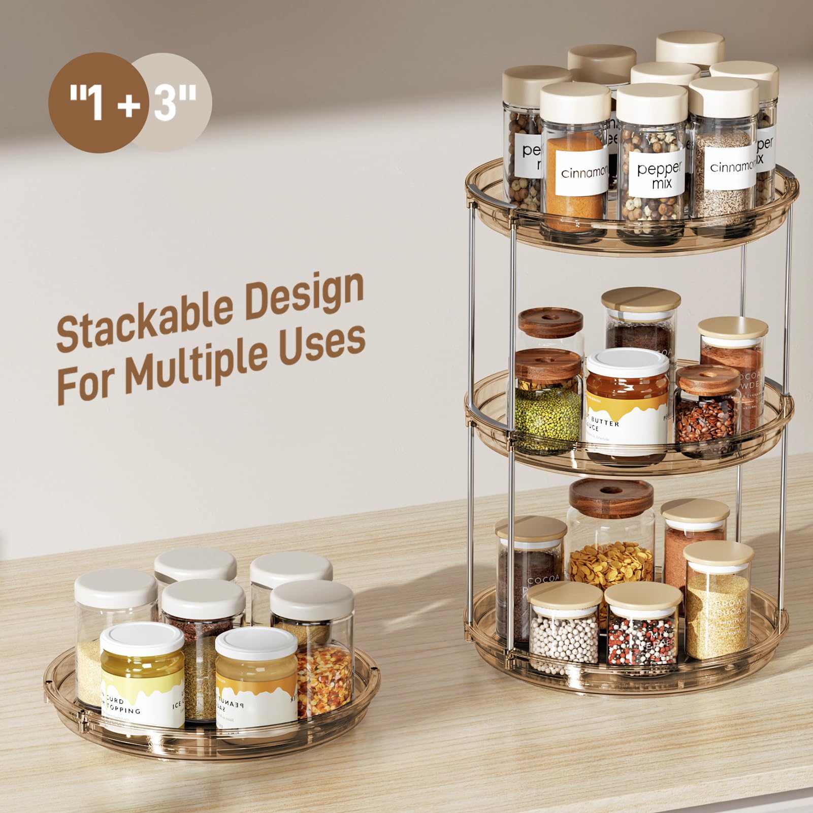 LAMU pantry storage amber lazy susan for cans and jars