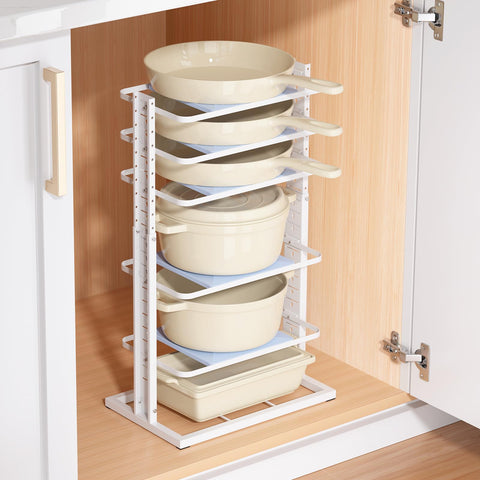 LAMU pots and pans organizer under cabinet provides 6-tier space-saving storage.