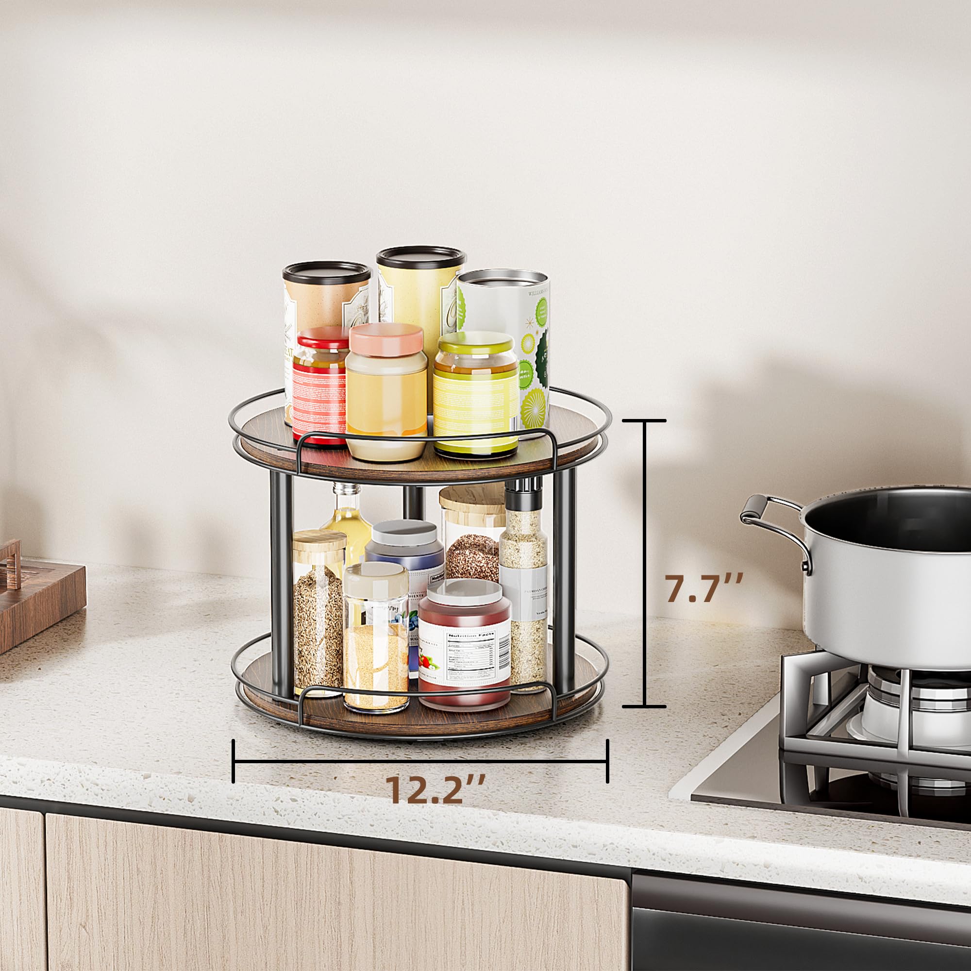 LAMU rotating carousel with ergonomic lip for easy handling.