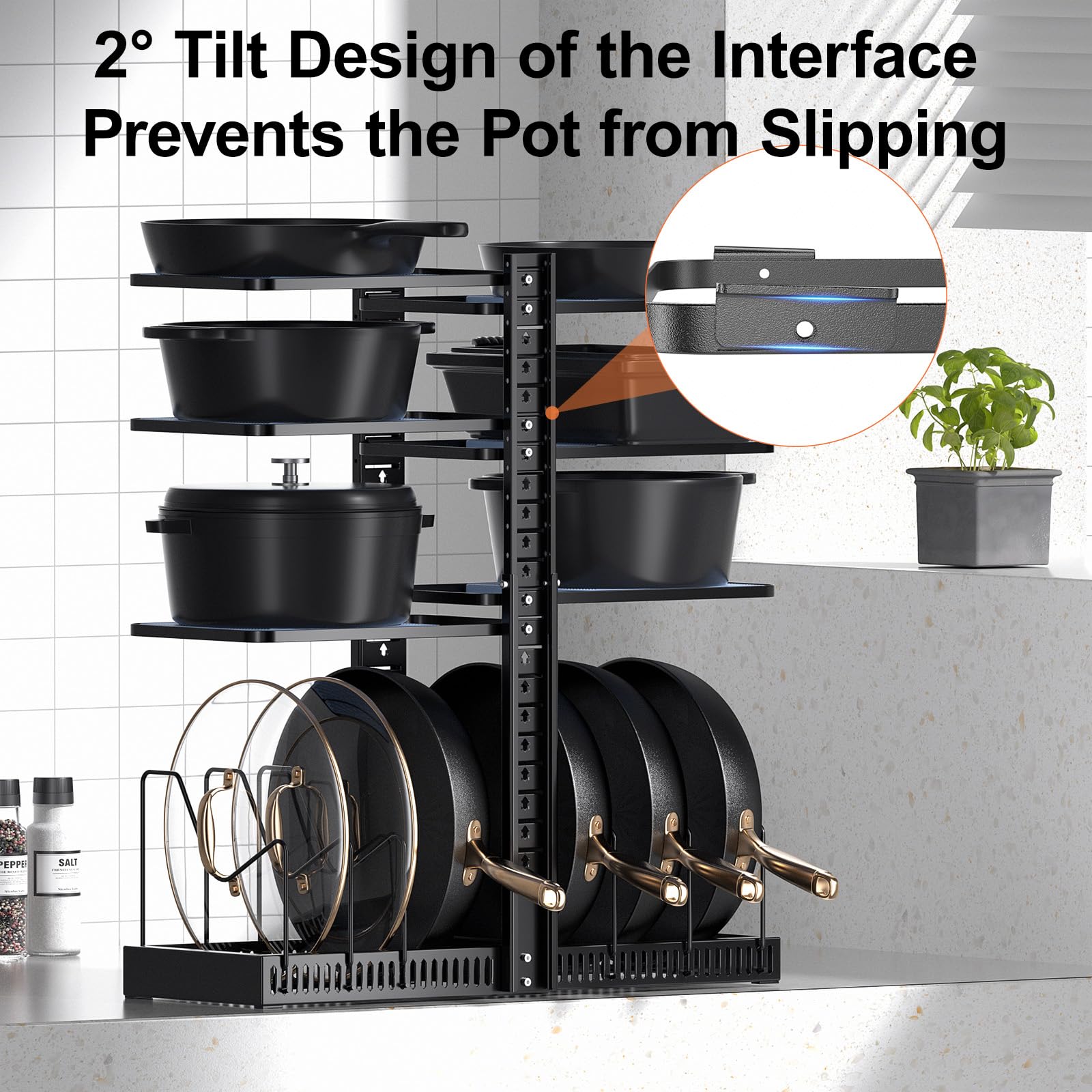 LAMU six-shelves pots storage for flexible cookware layout