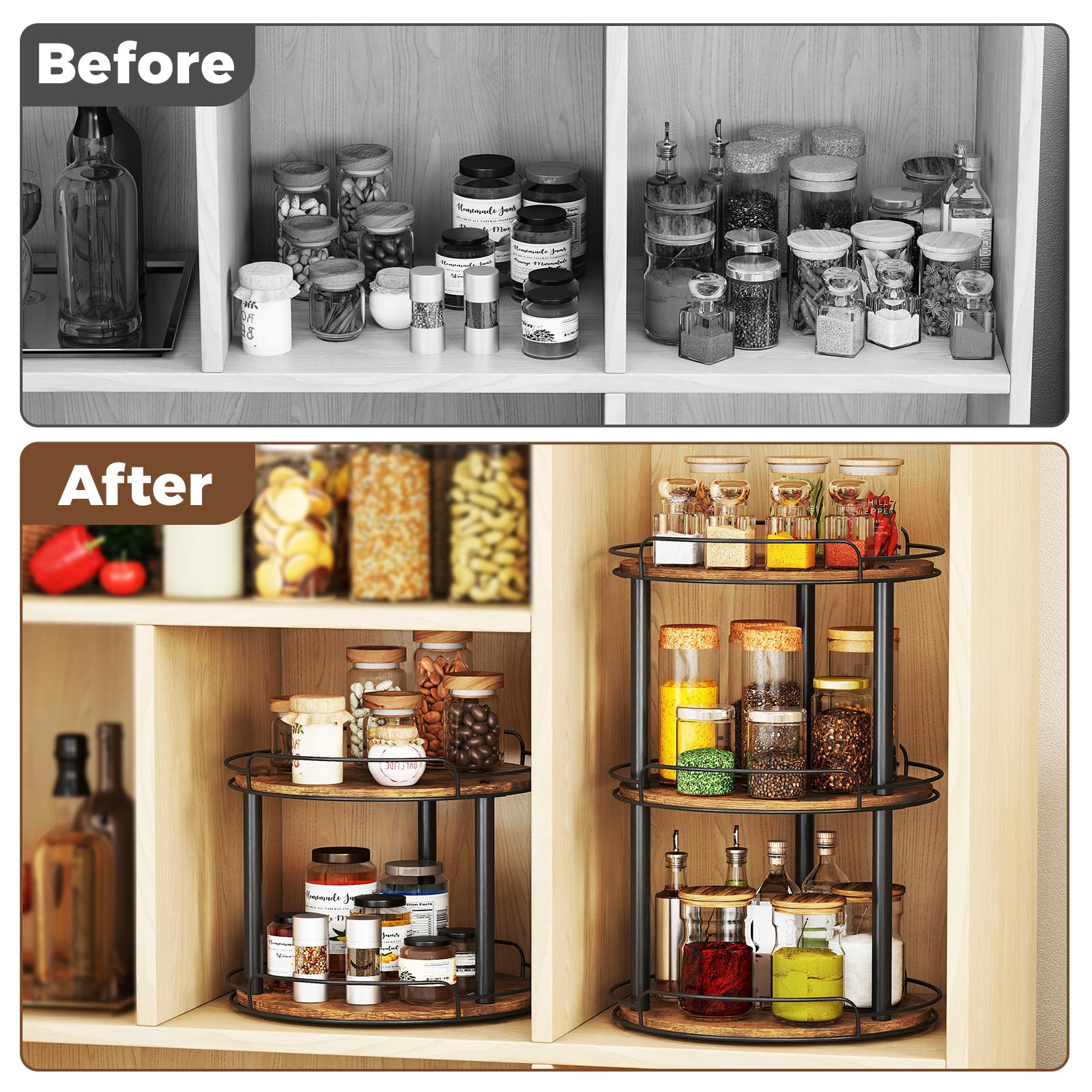 LAMU two-tier organizer raised edge design prevents spills.