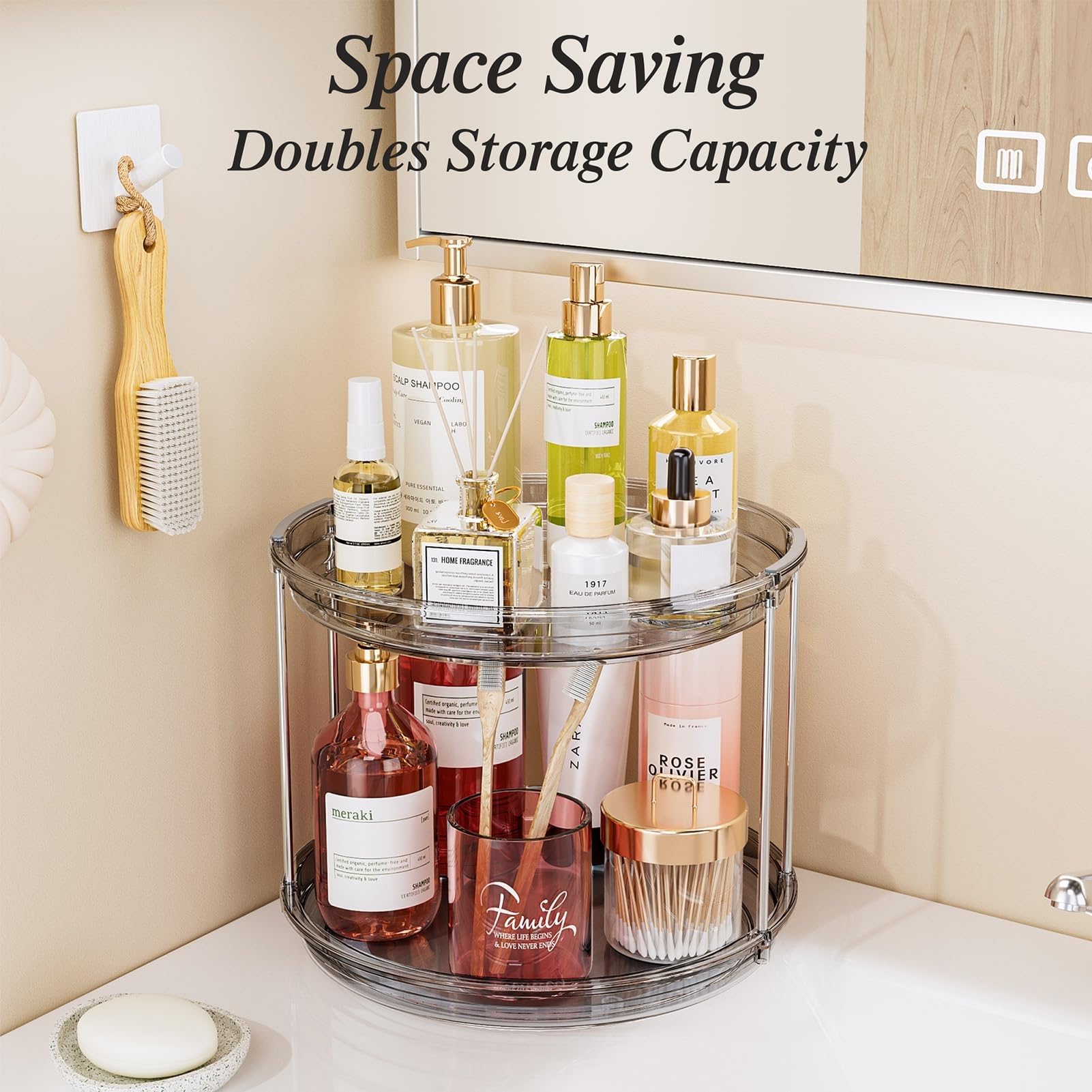 LAMU stackable lazy Susan with two units expanding storage.