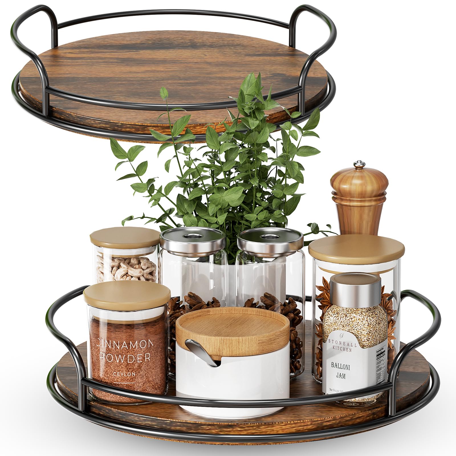 LAMU two-pack wooden Lazy Susans in top view for quick spice access