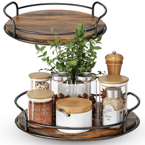 LAMU two-pack wooden Lazy Susans in top view for quick spice access