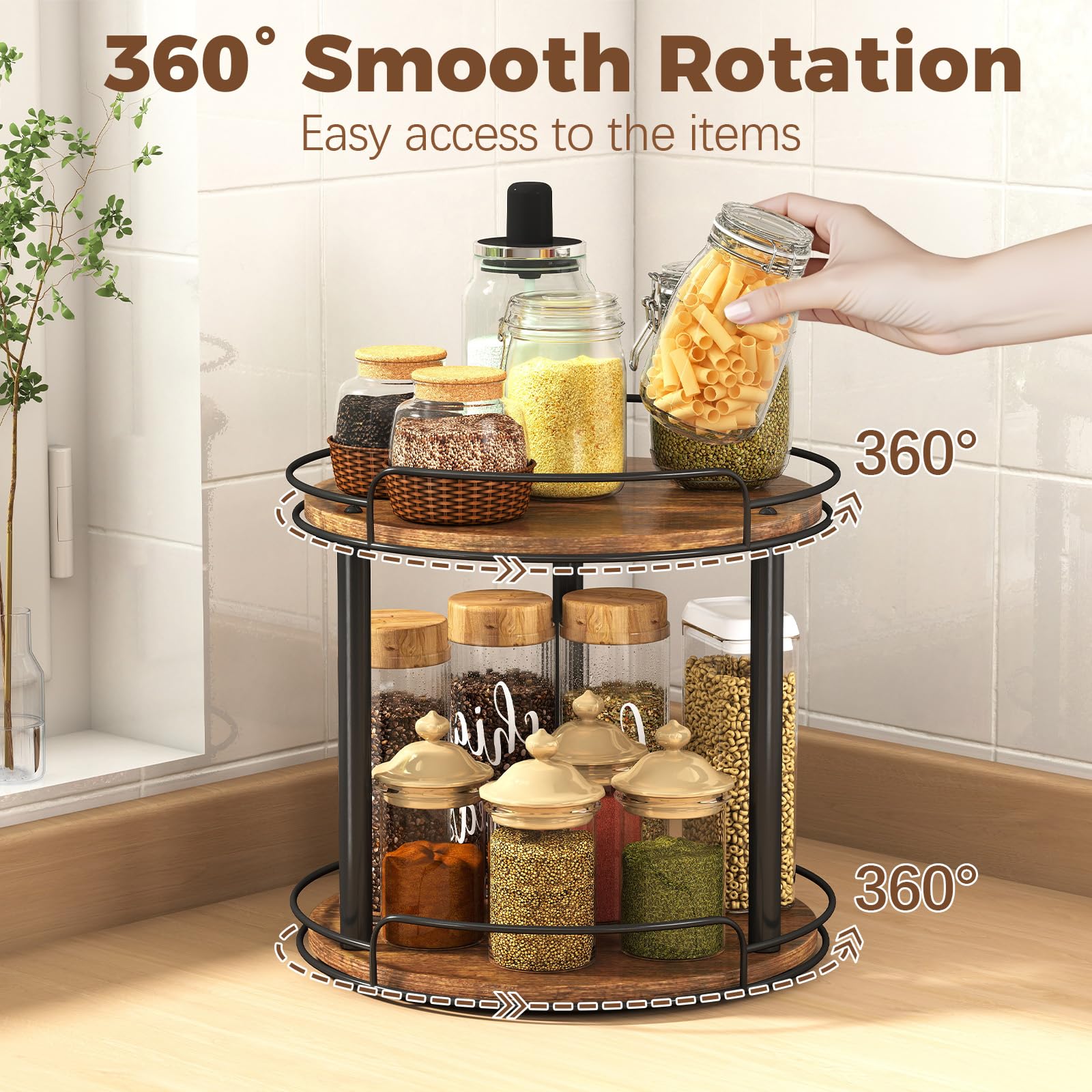 LAMU wood lazy Susan two-tier assembly demonstrates sturdy construction