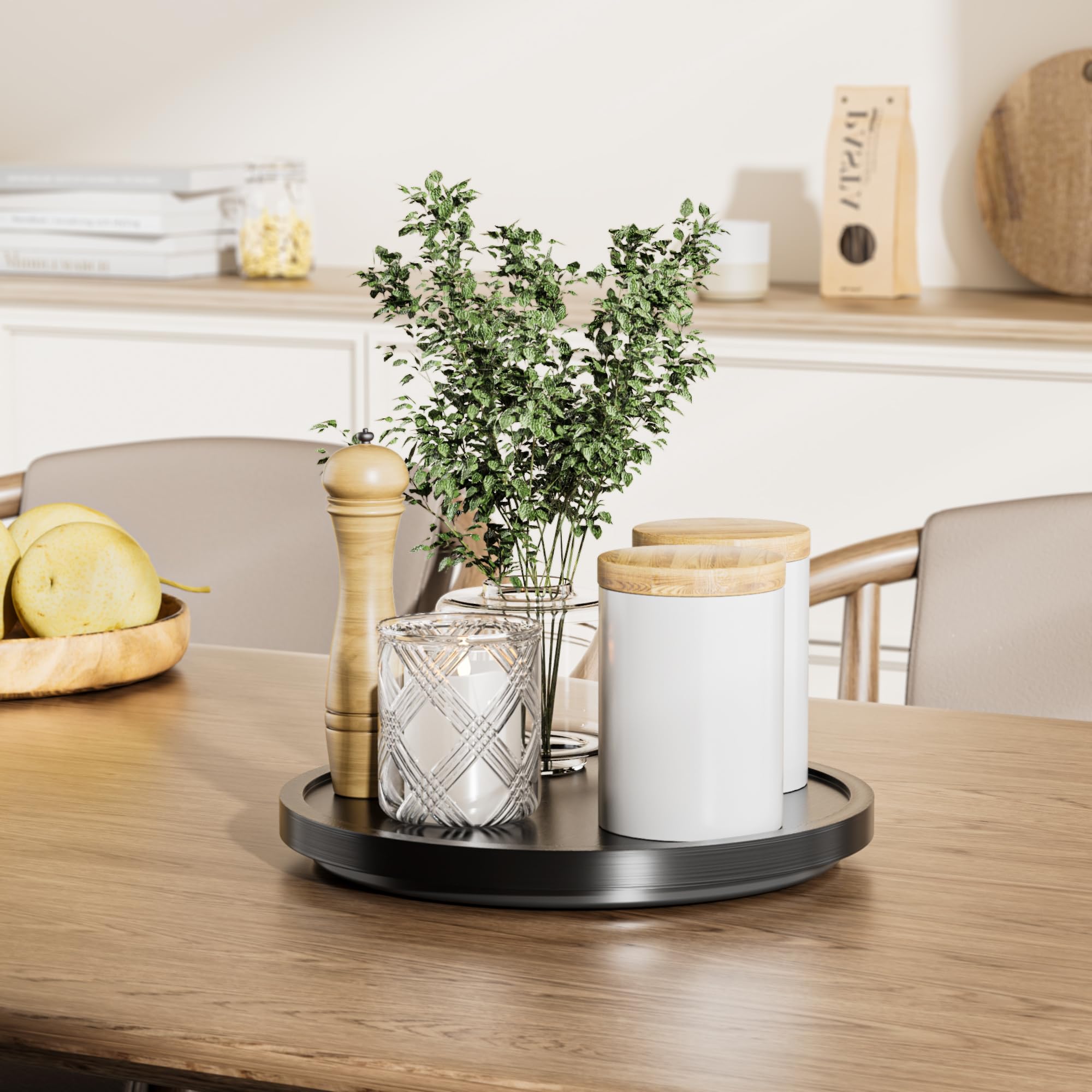 LAMU bathroom counter Lazy Susan showcases toiletries on a waterproof pine tray