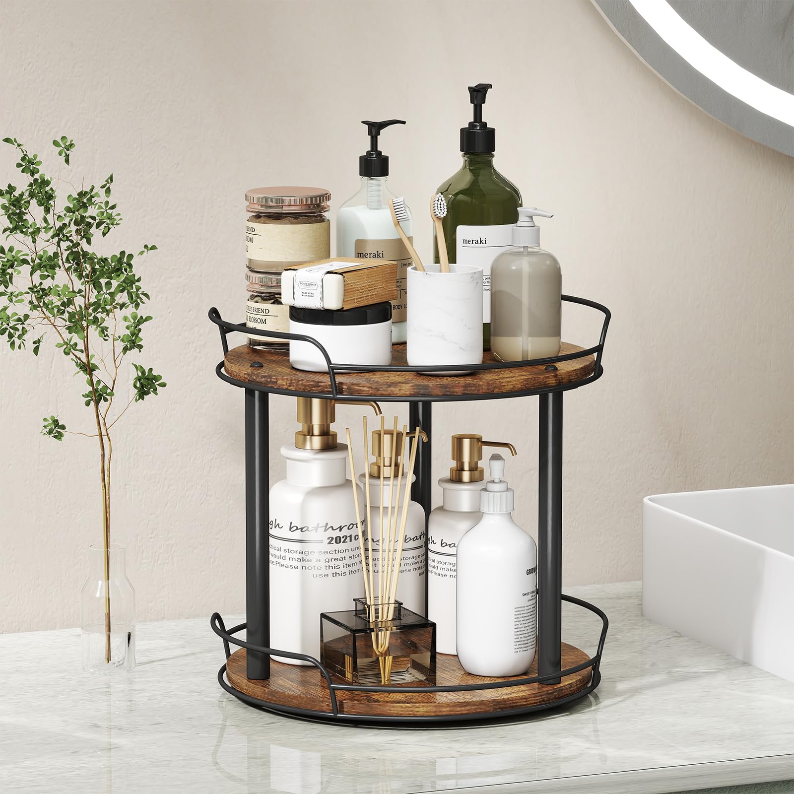 LAMU wood lazy Susan durable construction adds rustic charm to spaces