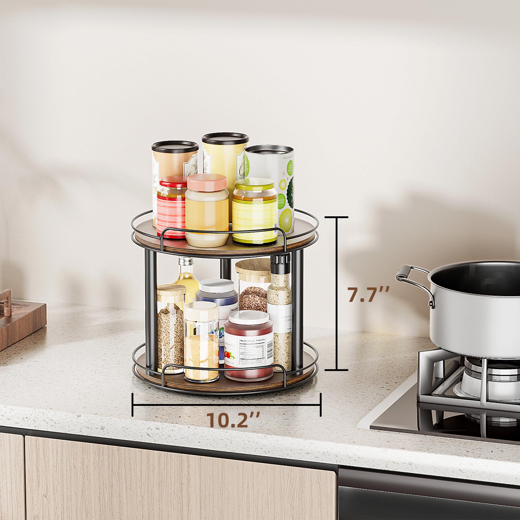 LAMU wood lazy Susan in kitchen cabinet ready for organized storage