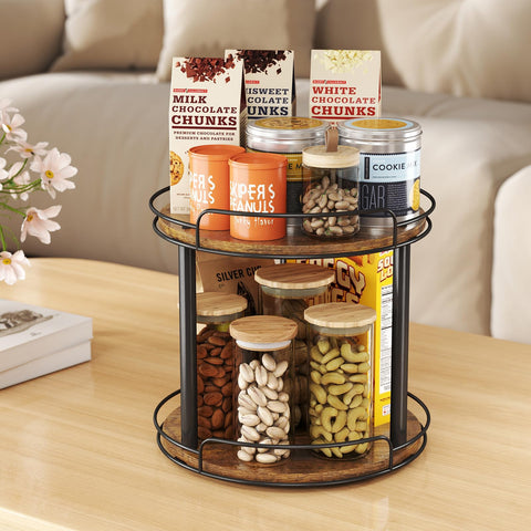 LAMU wood lazy Susan in pantry improves visibility of jars and cans