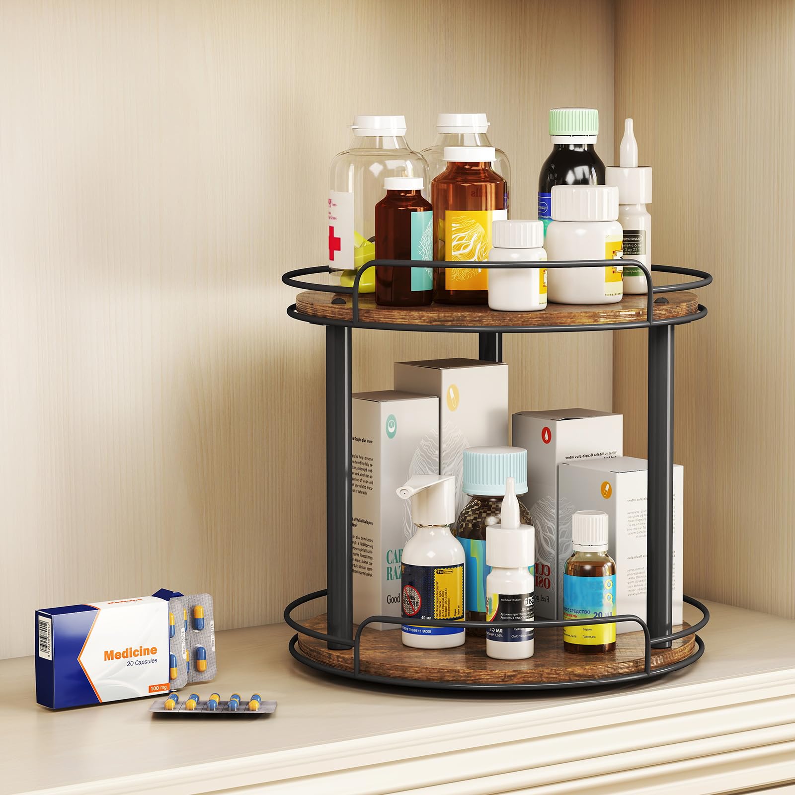 LAMU wood lazy Susan raised edge keeps items secure while rotating