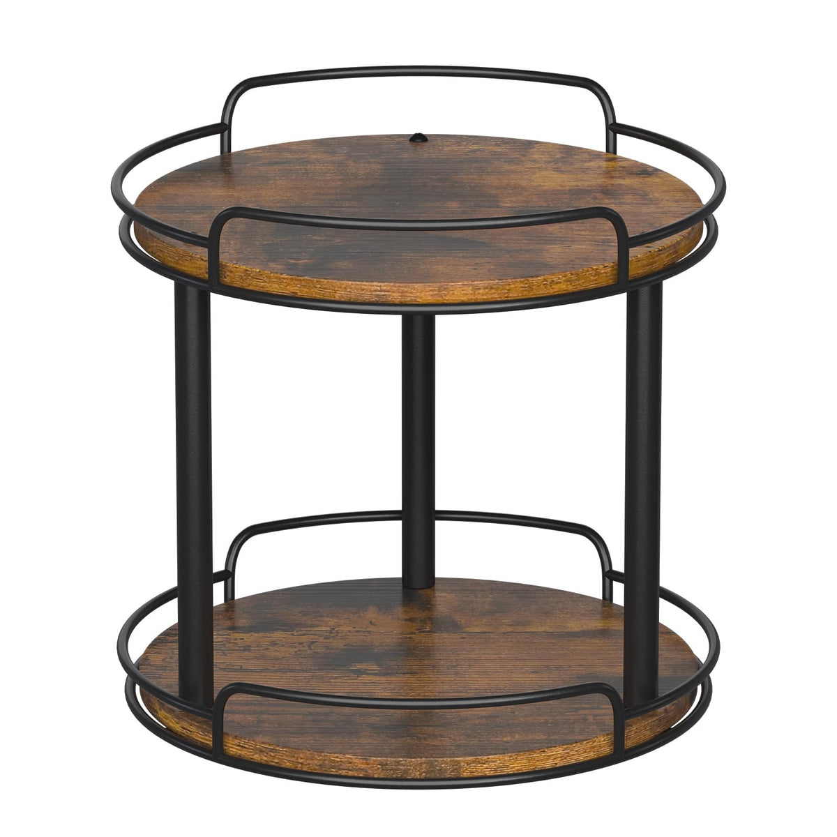 LAMU wood lazy Susan top view shows spacious two-tier spice storage