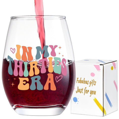 Lamyba wine glass with In My Thirties Era typography for elegant birthday vibes