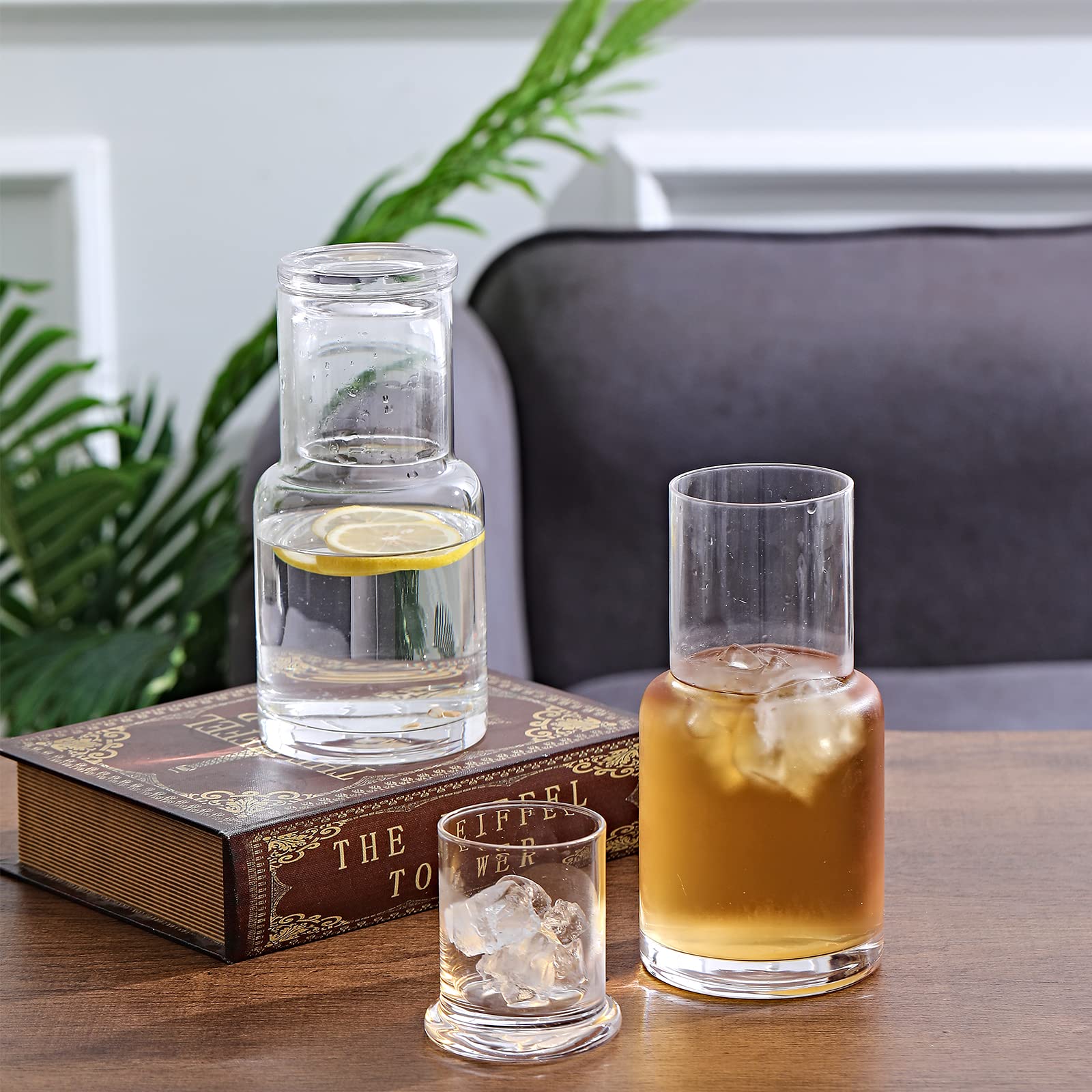 Lancici nightstand carafe with tumbler included for convenient drinks.