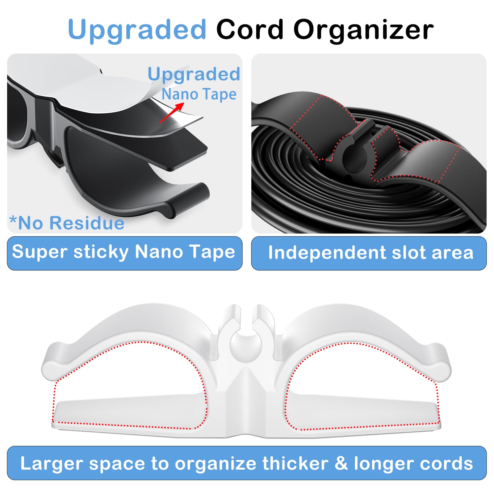 Lancord cord holder attached to an appliance surface secures wires and reduces clutter.