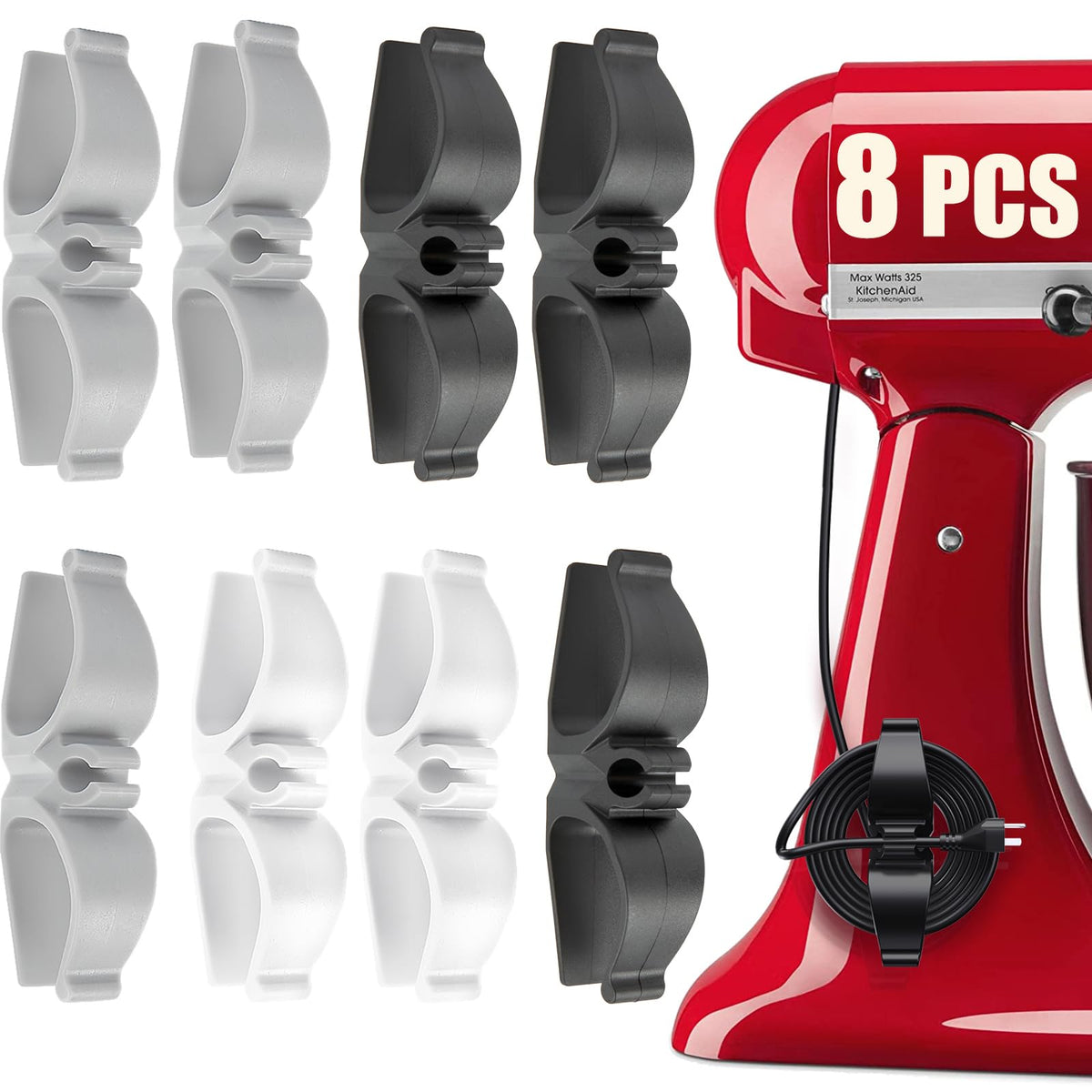 Lancord stick-on appliance cord organizer on a coffee maker keeps cords tidy and accessible.