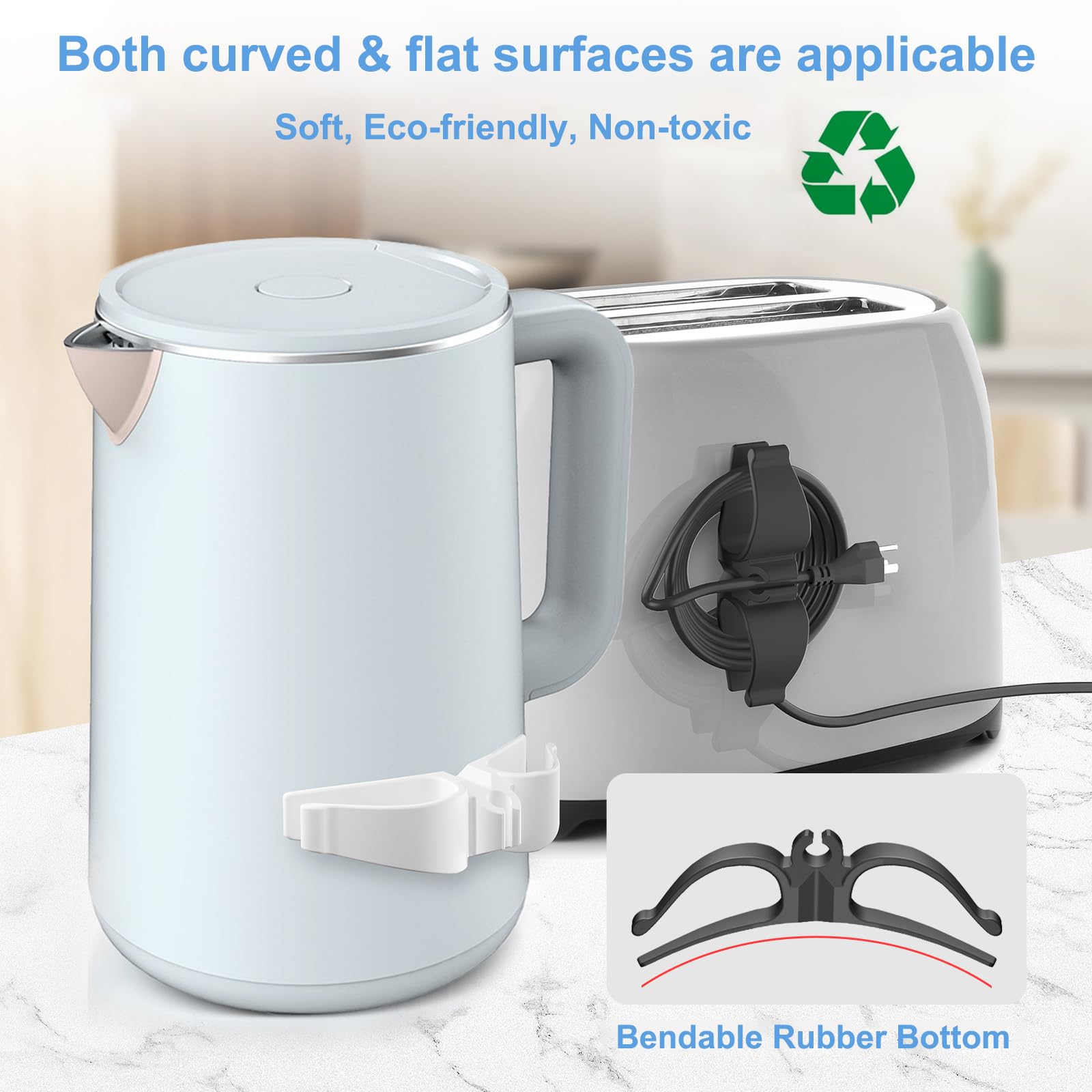 Lancord stick-on appliance cord organizer on pressure cooker for a clutter-free kitchen setup.