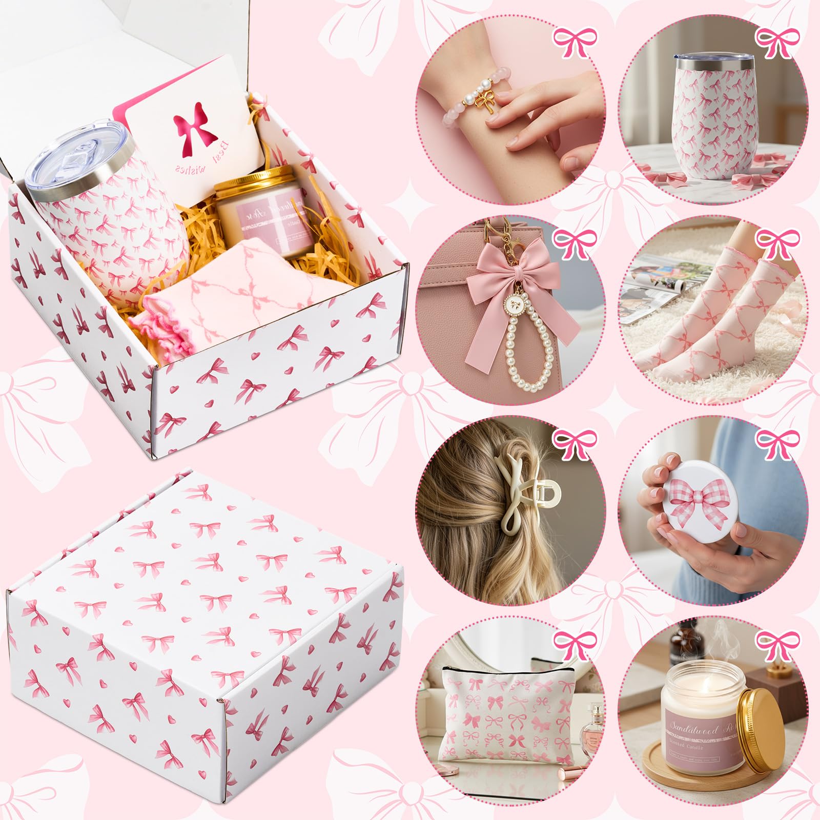 Landical pink bow cotton socks breathable and comfortable daily wear