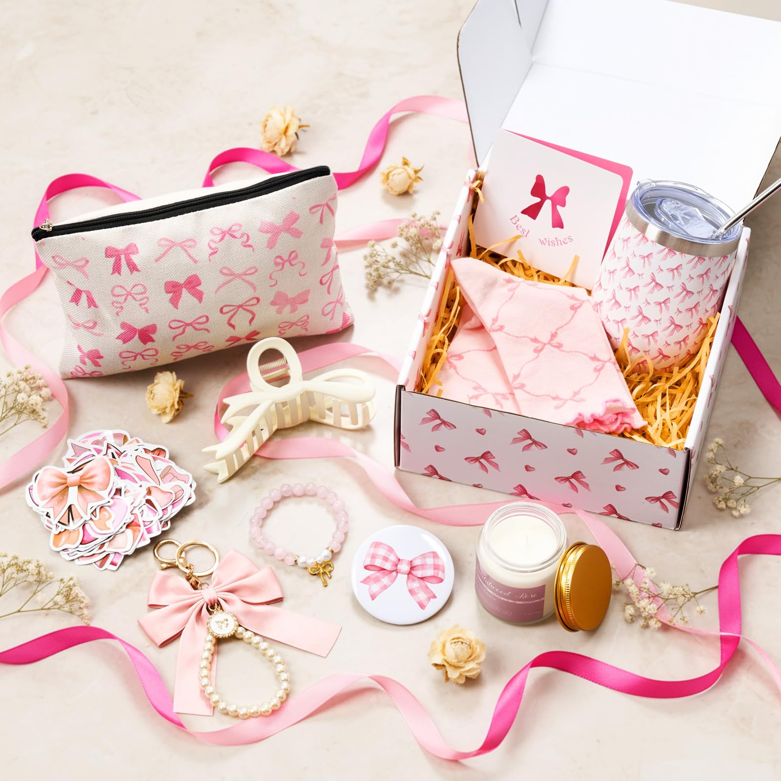 Landical pink bow scented candle adds a cozy fragrance to any room