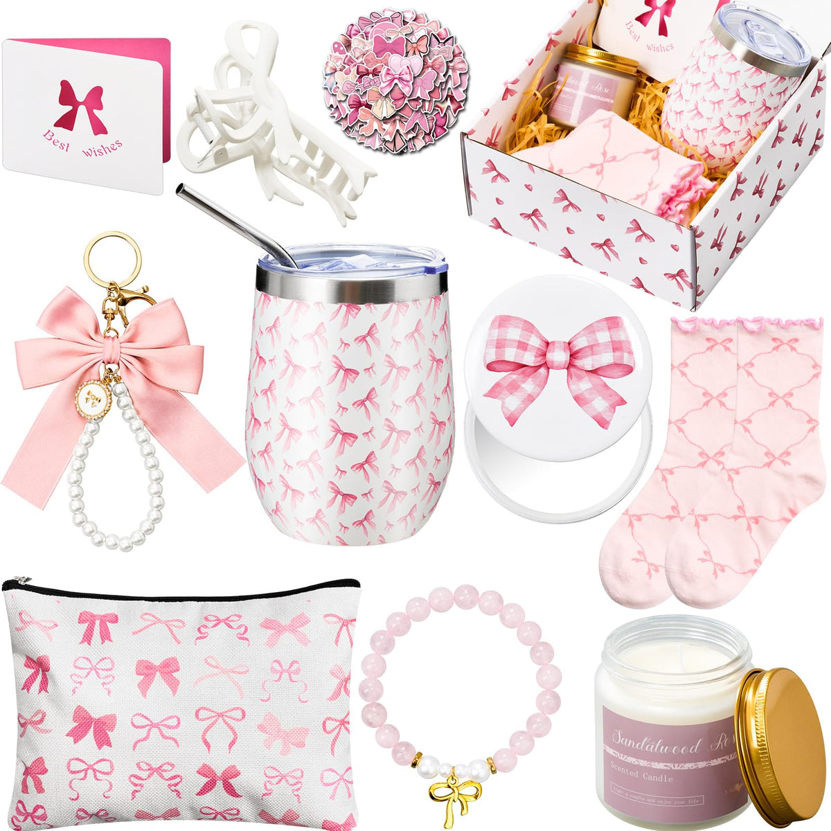 Landical pink bow tumbler 12oz keeps drinks at temperature on the go