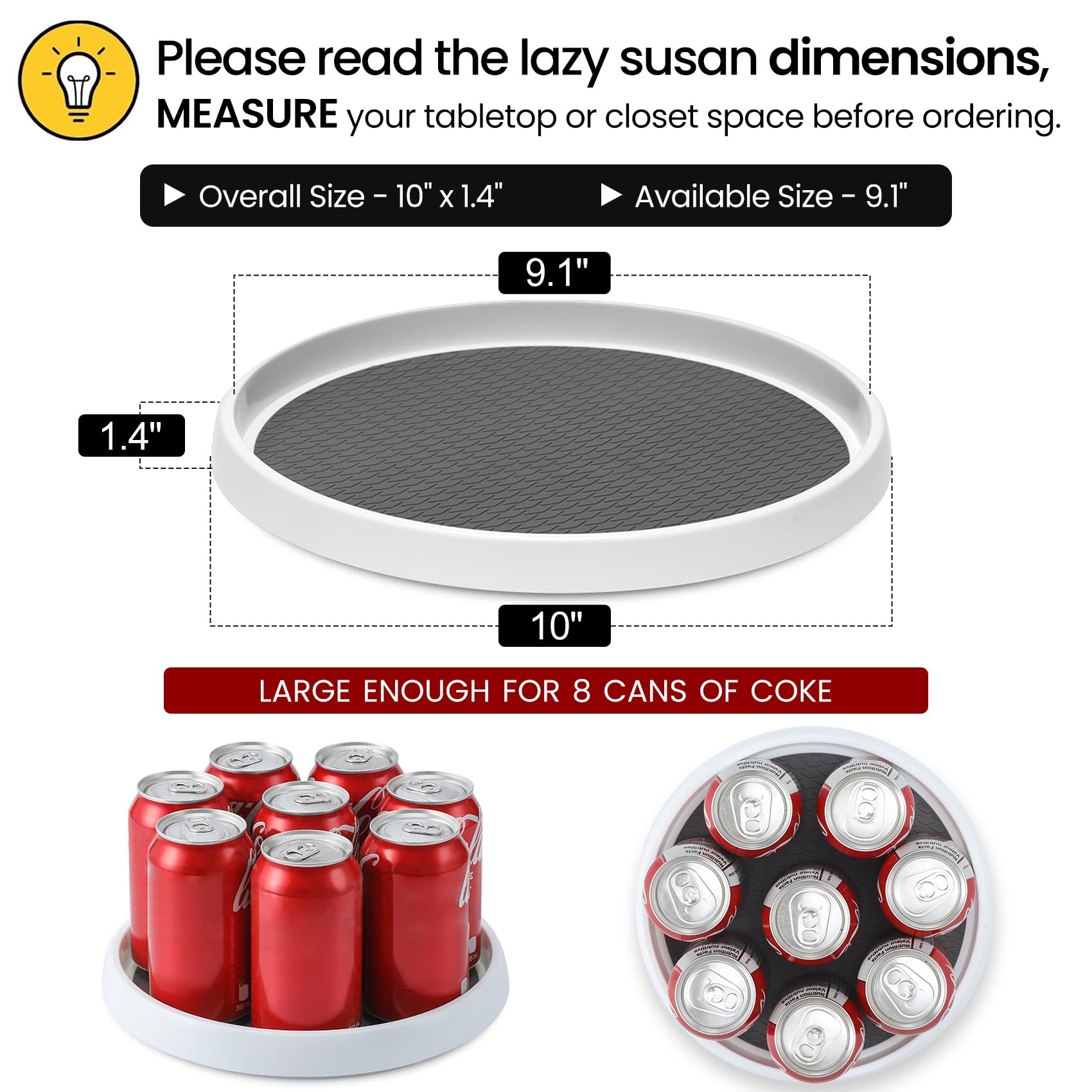 LANDNEOO 10-inch lazy susan with diamond silicone surface for stable item placement.