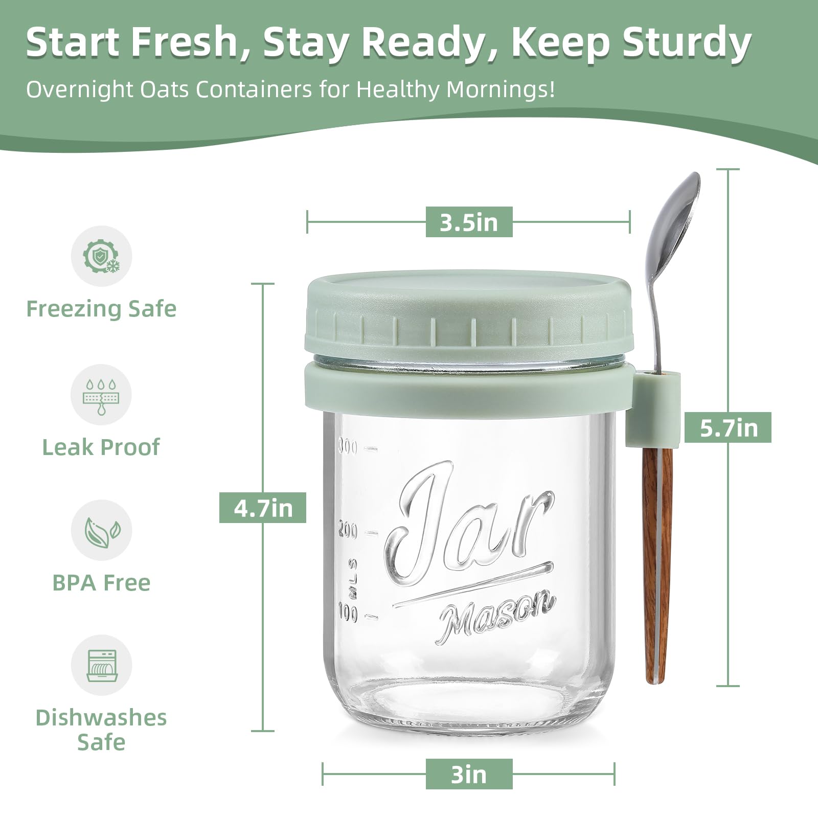 LANDNEOO 16oz glass mason jar with lids ready for meals on the go.