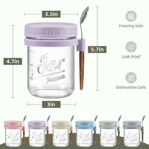 LANDNEOO 16oz glass mason jar – clear, sturdy storage for oats, yogurt, and fruit.