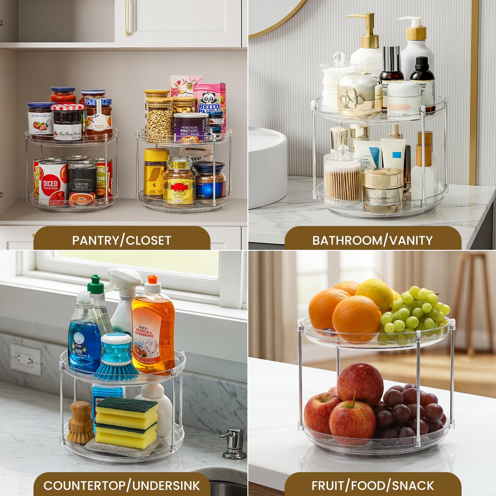 LANDNEOO 2-Tier Lazy Susan under sink keeps small items accessible