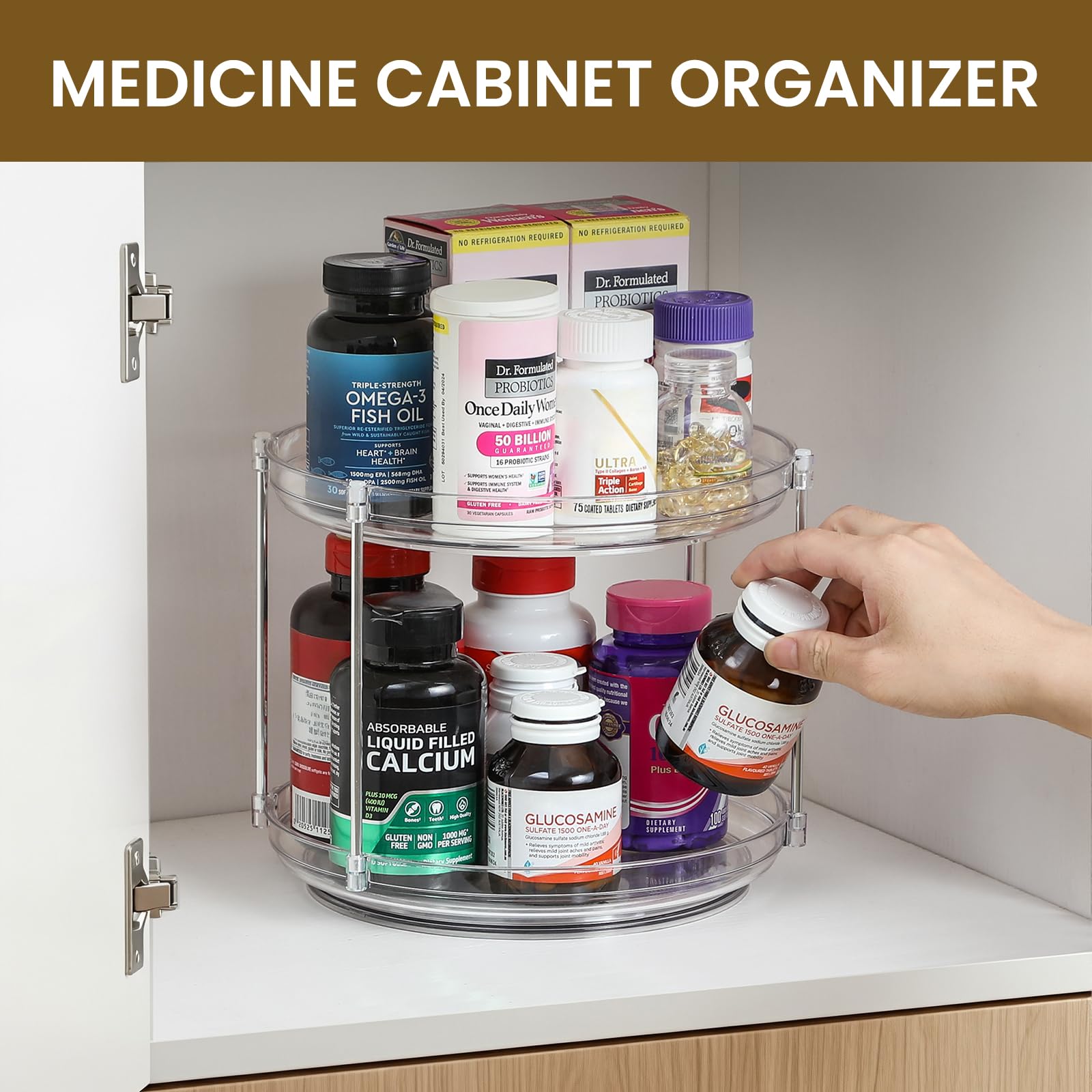 LANDNEOO 2-Tier Lazy Susan on kitchen counter with condiments ready