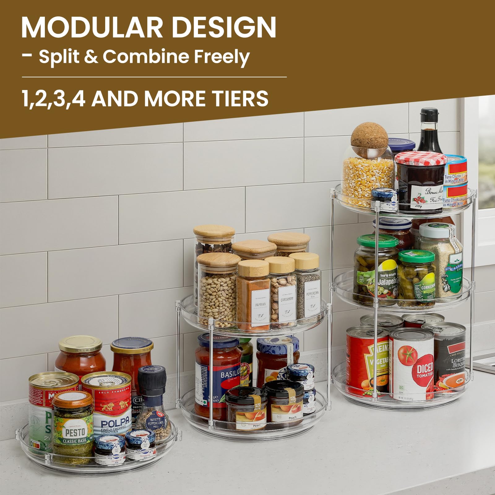 LANDNEOO 2-Tier Lazy Susan stacked cabinet view keeps items organized