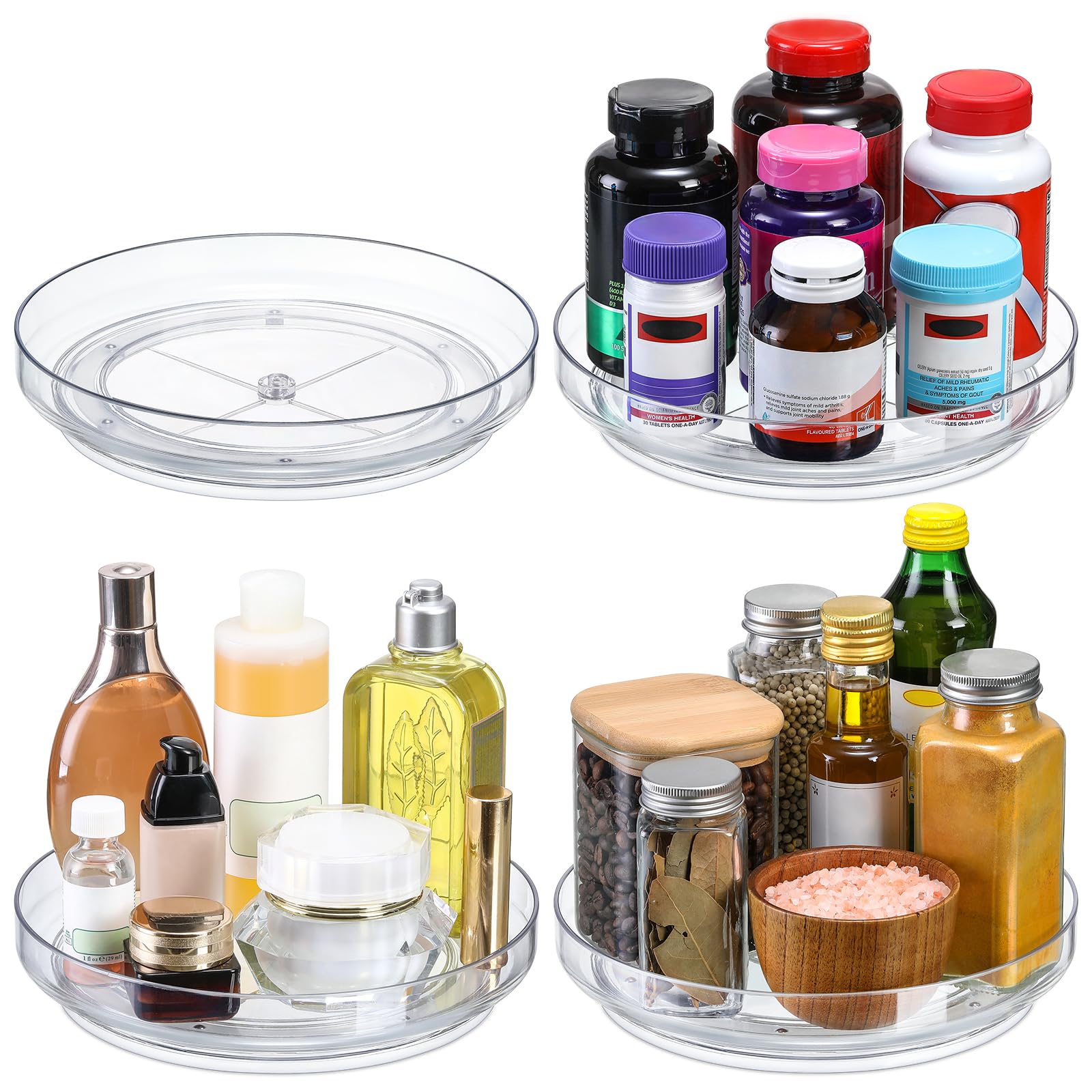 LANDNEOO 4-pack 10-inch clear lazy Susan for cabinet organization and easy access