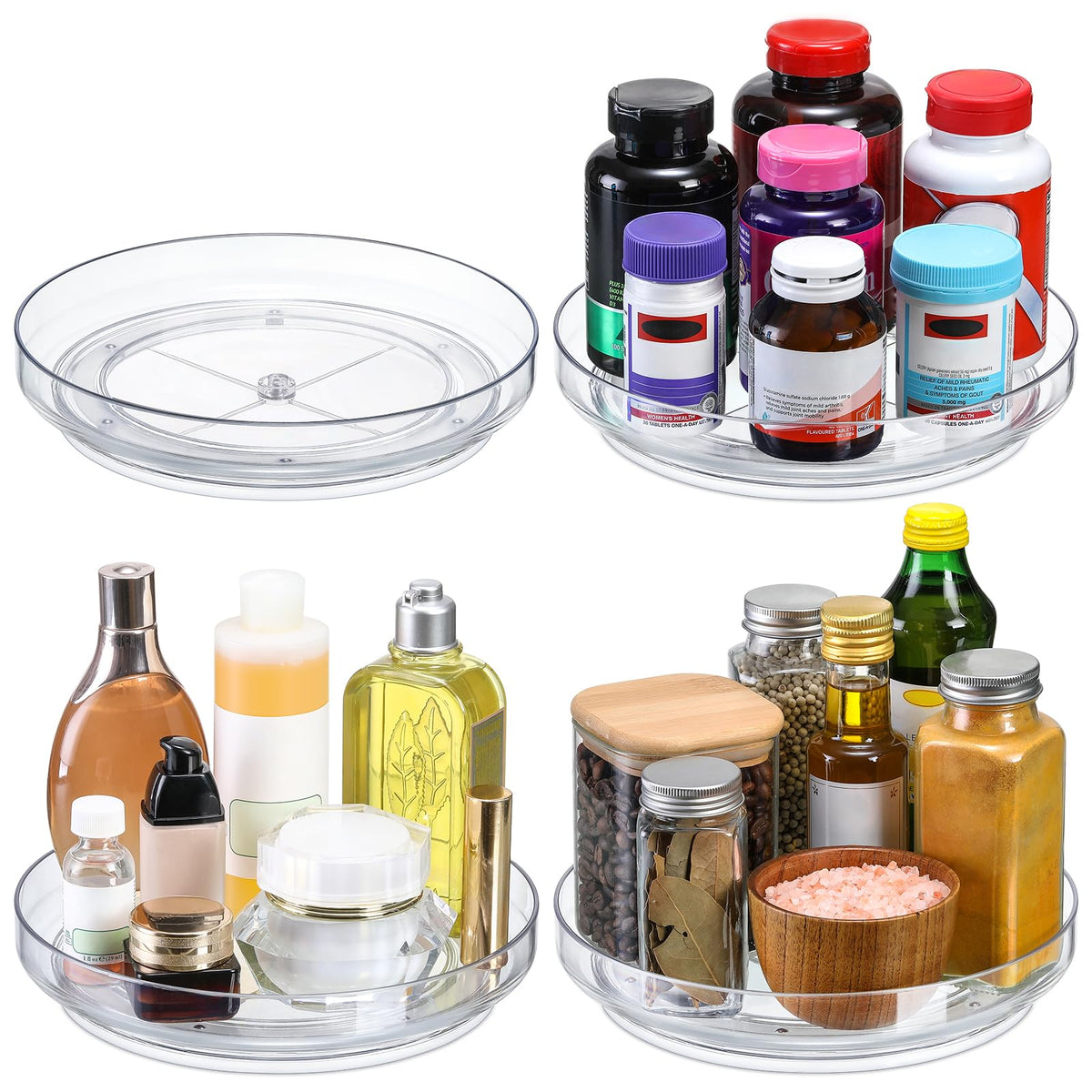 LANDNEOO 4-pack 10-inch clear lazy Susan for cabinet organization and easy access