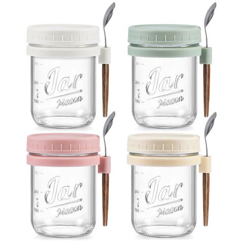 LANDNEOO 4-pack overnight oats containers with clear glass showing contents.