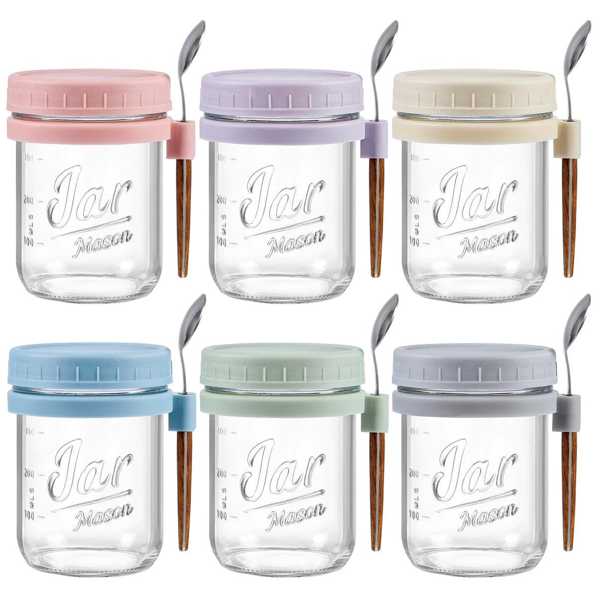LANDNEOO 6-pack overnight oats containers lids spoons – durable set for grab-and-go breakfasts.