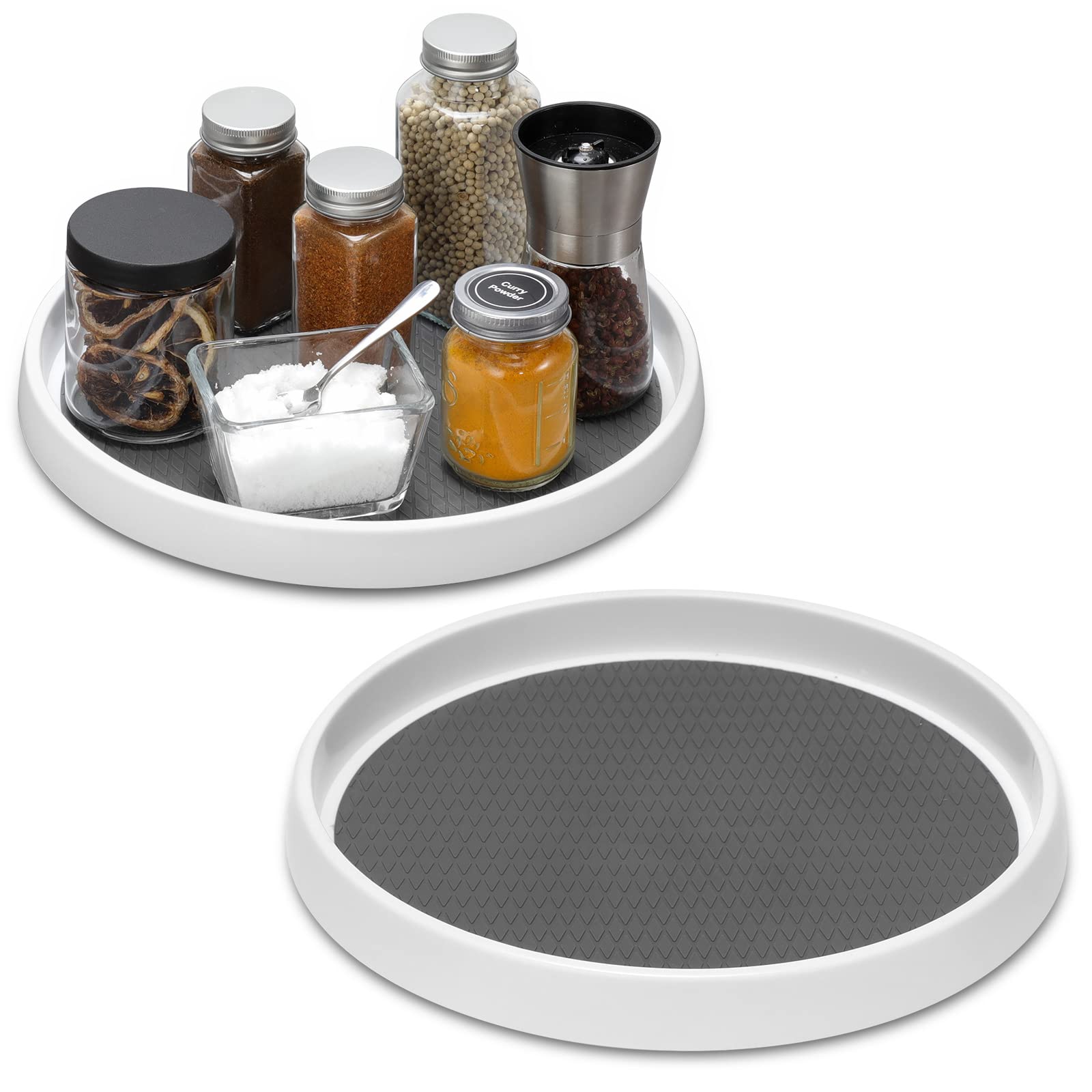 LANDNEOO bathroom vanity lazy susan keeps cosmetics neatly arranged.
