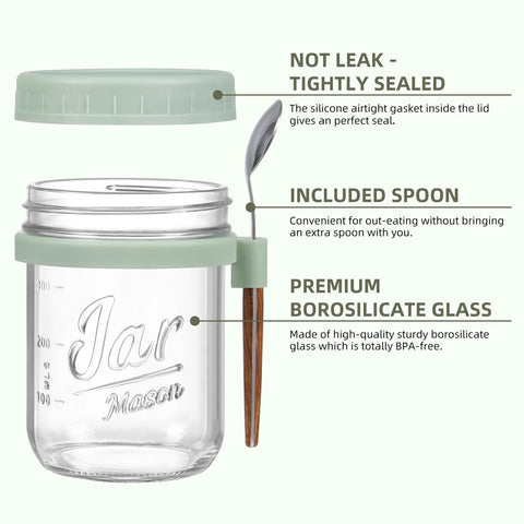 LANDNEOO borosilicate glass jar with PP silicone lid – BPA-free and leak resistant.