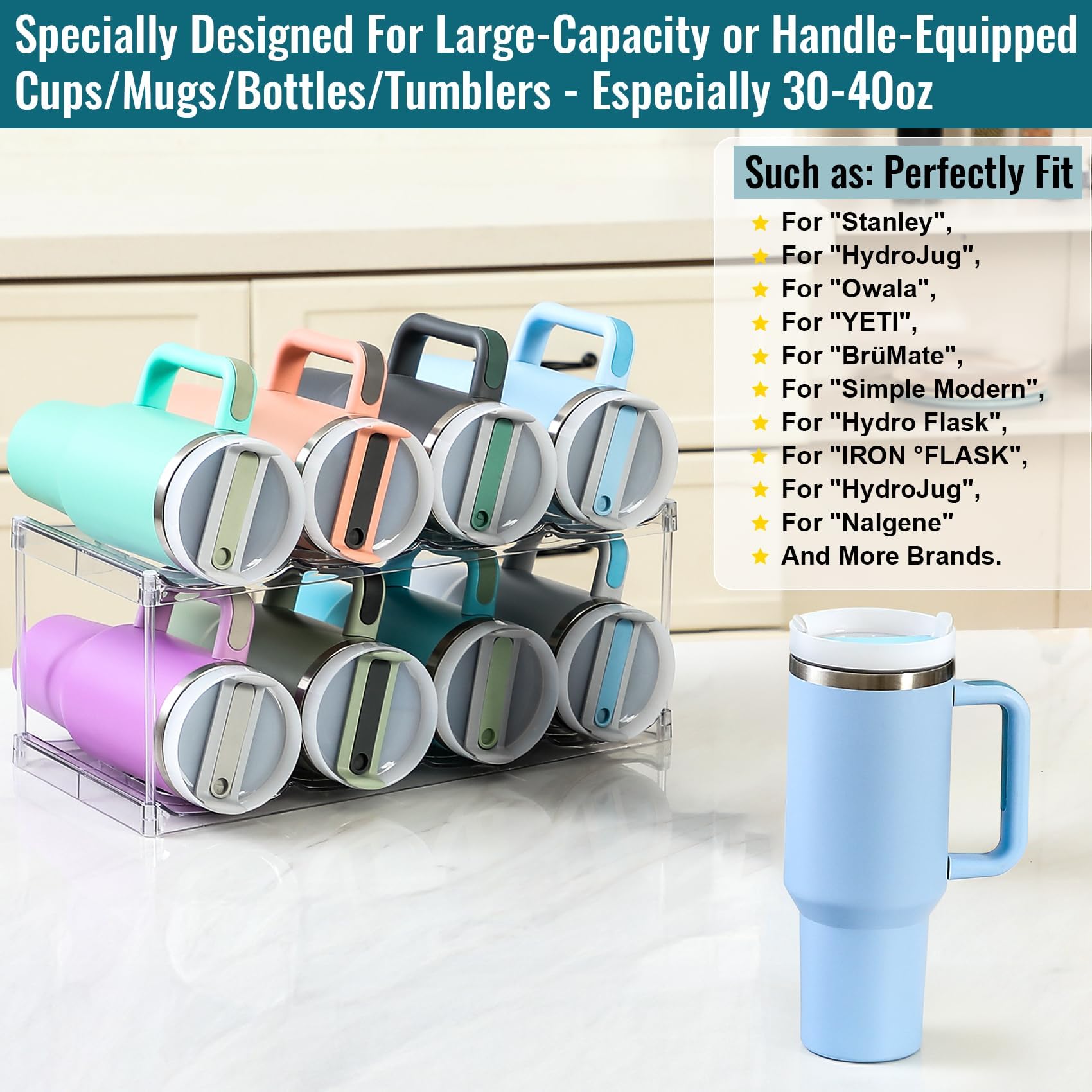LANDNEOO clear 2-tier shelf displaying bottles in a tidy arrangement