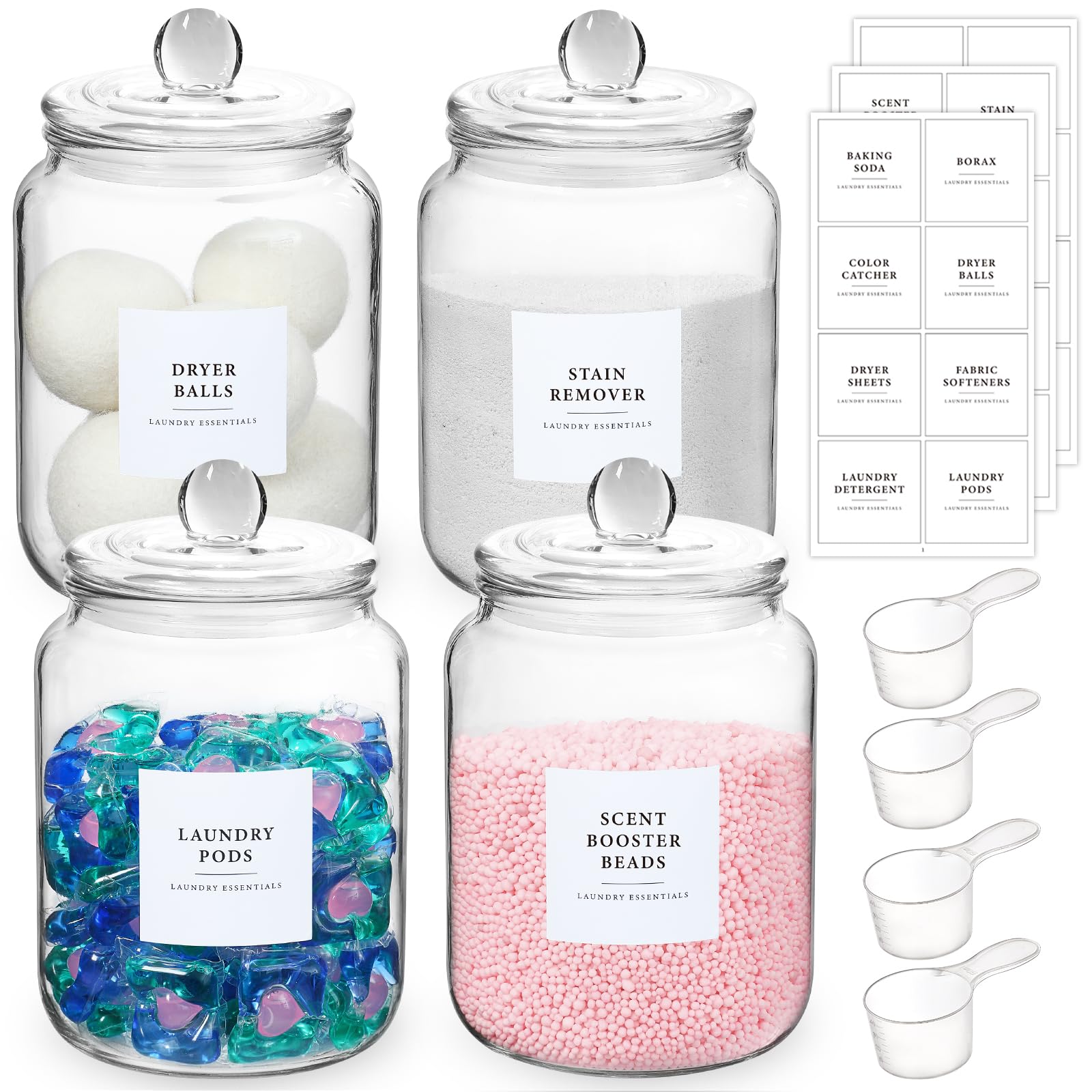 LANDNEOO half-gallon glass jar with lid and labels for organized storage