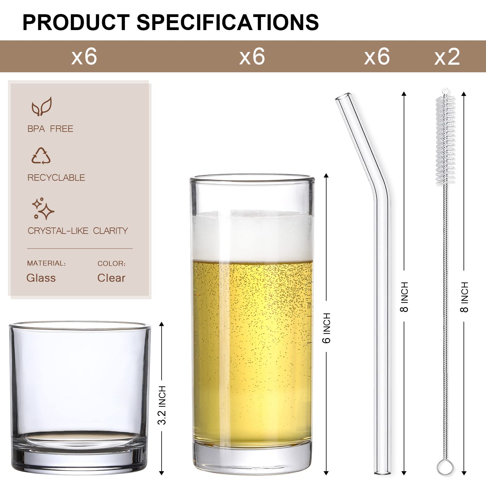 LANDNEOO highball and rock glasses 12oz set for cocktails and cold drinks
