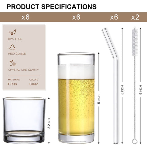LANDNEOO highball and rock glasses 12oz set for cocktails and cold drinks
