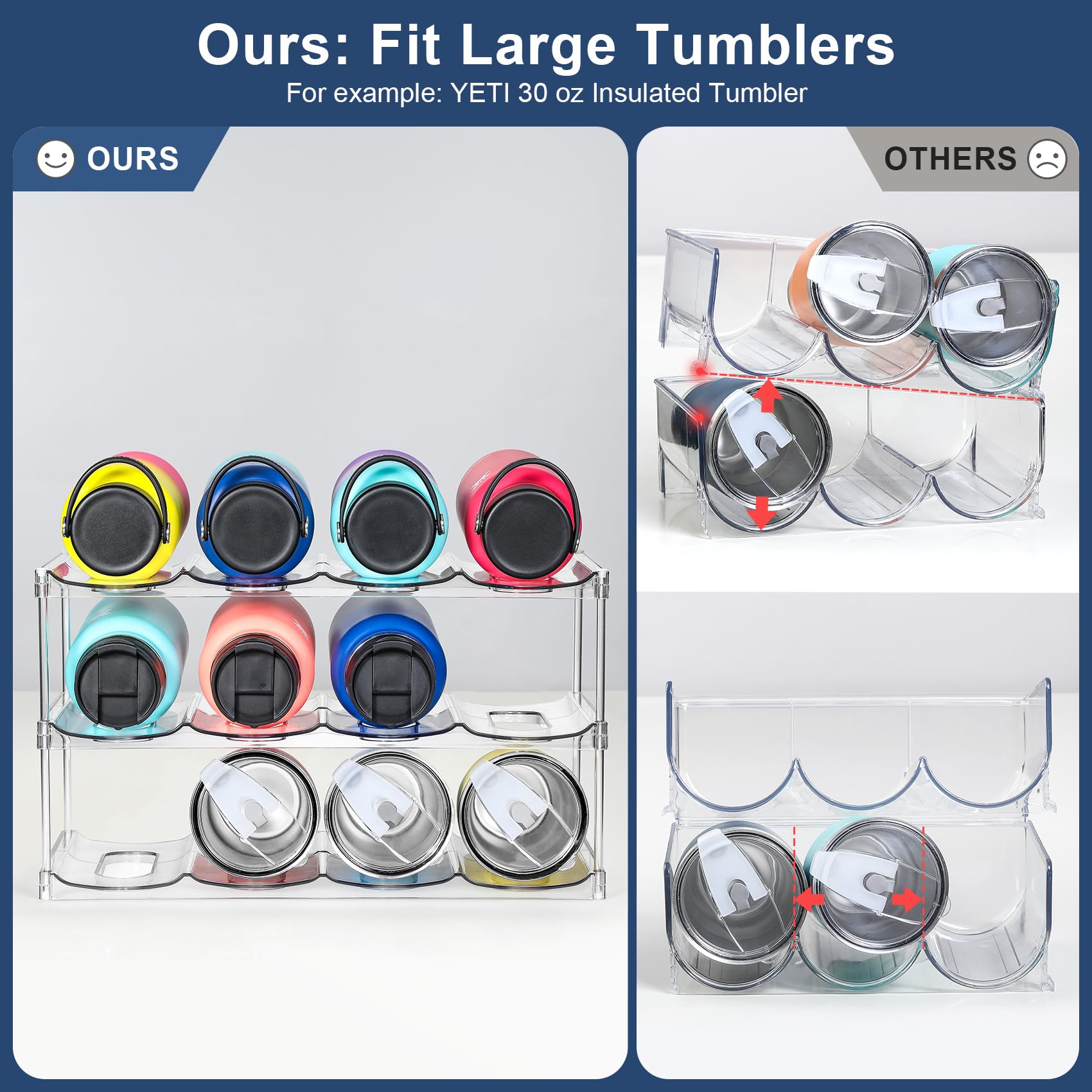 LANDNEOO clear material side view shows sturdy stackable shelf system