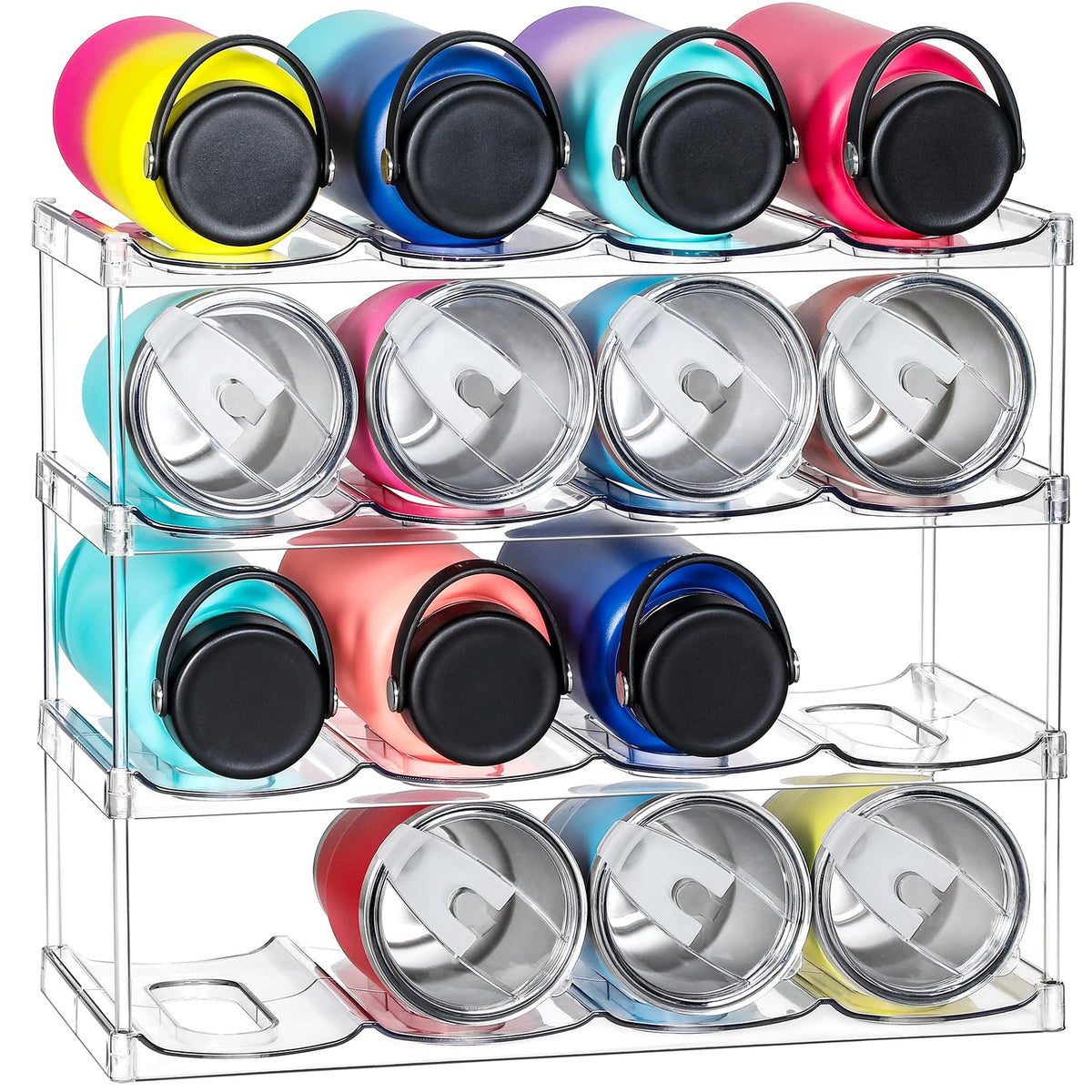 LANDNEOO larger-compartment 4-tier bottle organizer keeps large bottles upright.