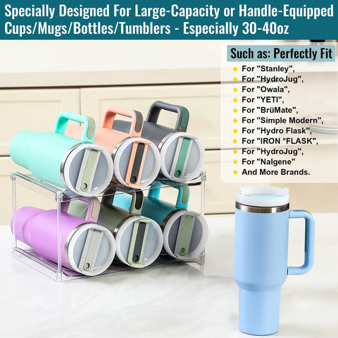 LANDNEOO Owala 40oz tumbler rack demonstrates versatile two-tier organization.