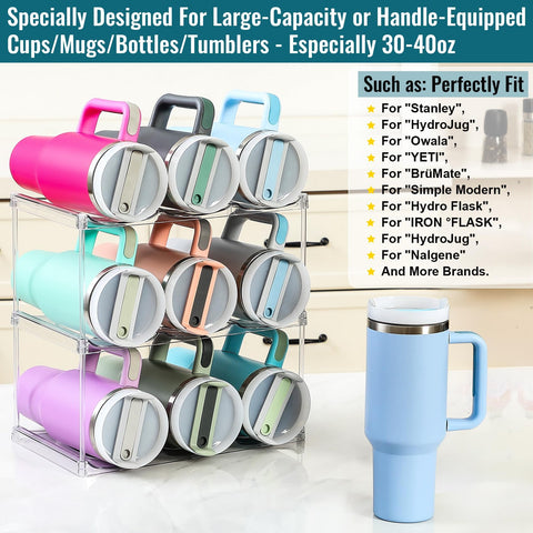 LANDNEOO stackable organizer fits wide-mouth water bottles for easy access