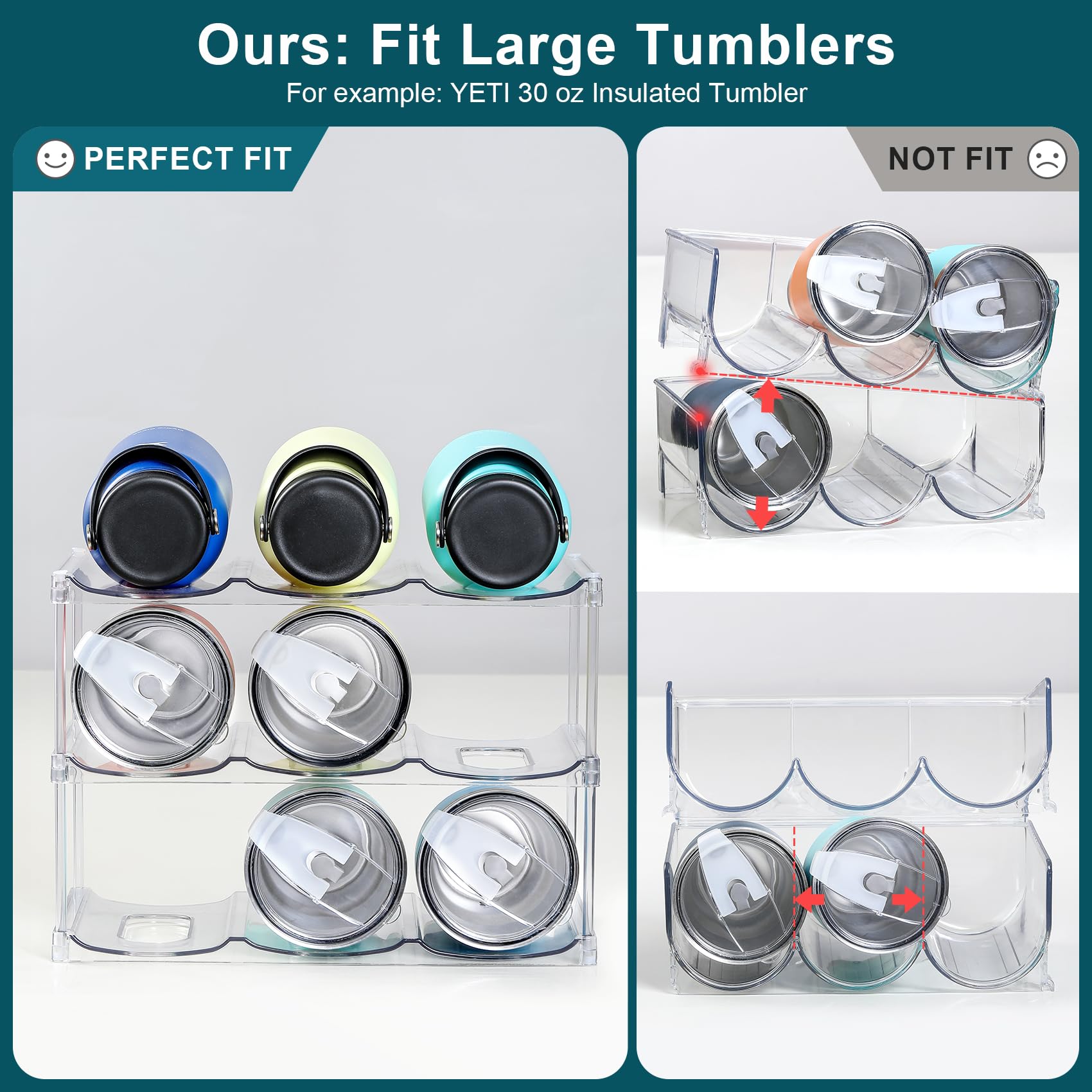 LANDNEOO stackable water bottle rack keeps nine bottles neatly organized.